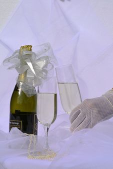 Two Glasses And The Bottle Of Champagne Stock Image