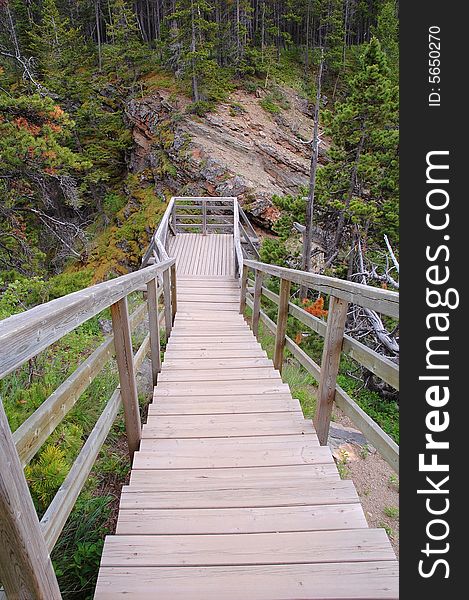 wood path to a lookout near waterton national park, alberta, canada. wood path to a lookout near waterton national park, alberta, canada