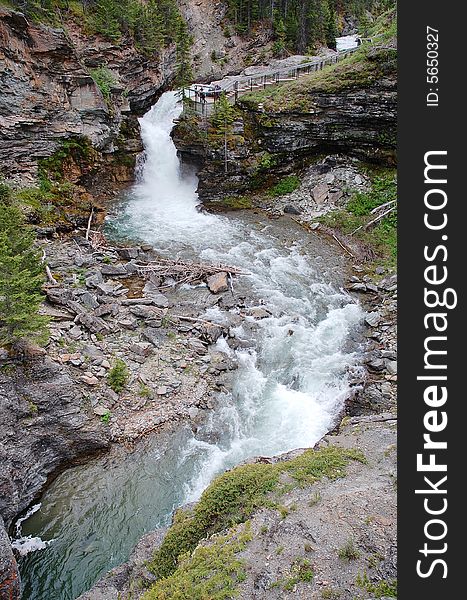 Waterfall and canyon near waterton national park, alberta, canada