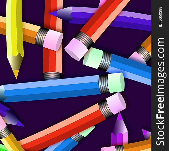 Arrangement of colored pencils with a deep violet background. Arrangement of colored pencils with a deep violet background.