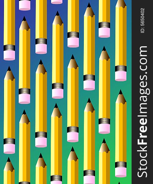 Yellow pencils arranged in a alternating pattern with a blue green background. Yellow pencils arranged in a alternating pattern with a blue green background.