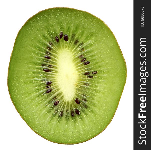 Close up of kiwi slice in isolated white background