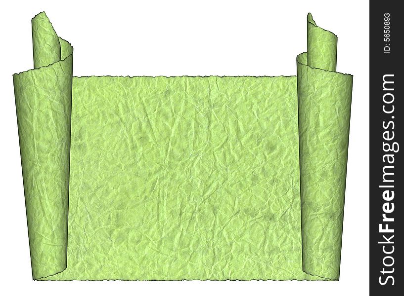 Vintage green grunge rolled parchment illustration with ragged borders