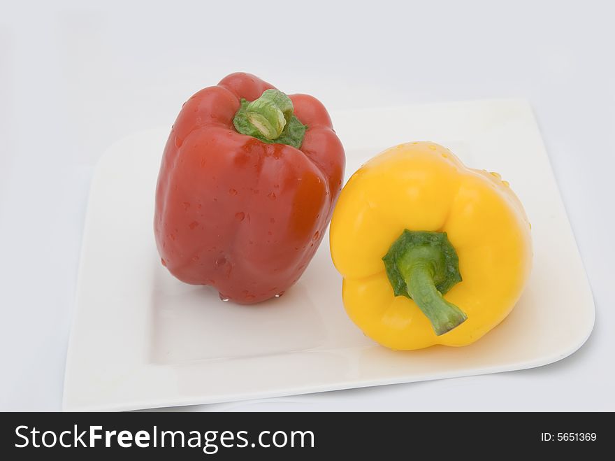 Big pimiento on white background, very lovely color and shape