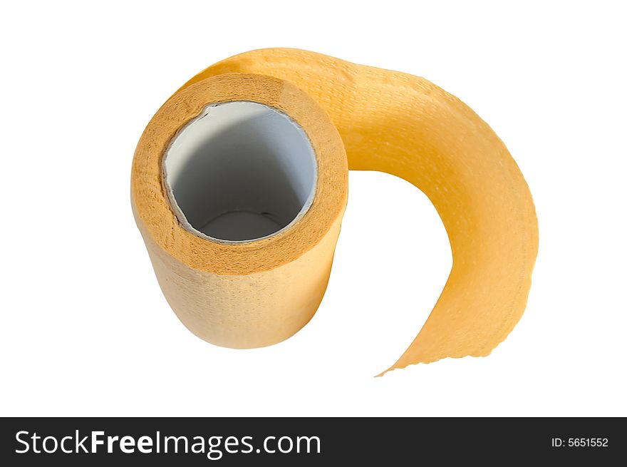 Orange or yellow toilet paper on white