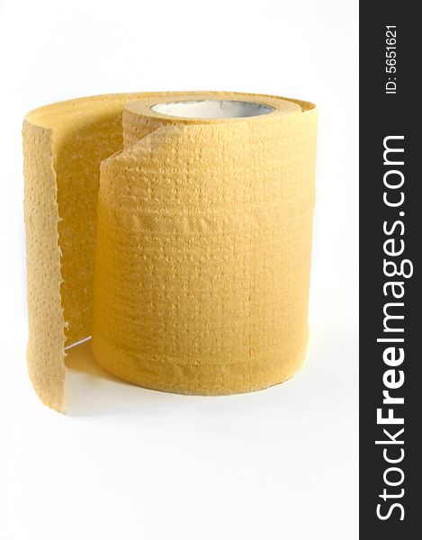 Orange or yellow toilet paper on white