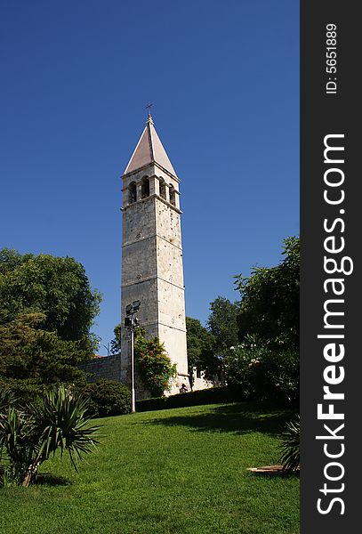 White stony tower in old town in Split, Croatia