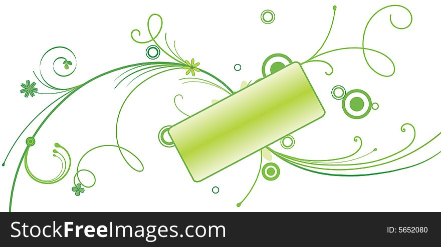 Decorative green banner on a floral background. Decorative green banner on a floral background