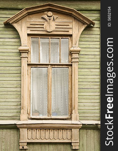 Wooden decoration on traditional Russian window