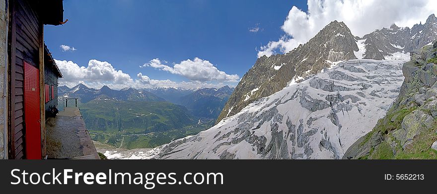 A beautiful view of mont blanc mountains and glaciers from boccalatte refuge