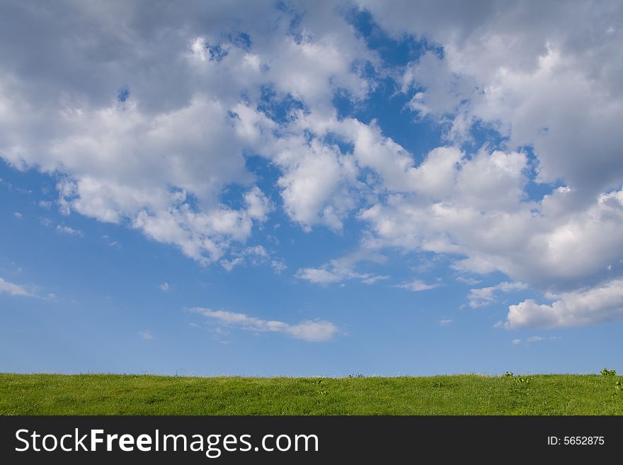 Green field and  blue sky -  background. Green field and  blue sky -  background