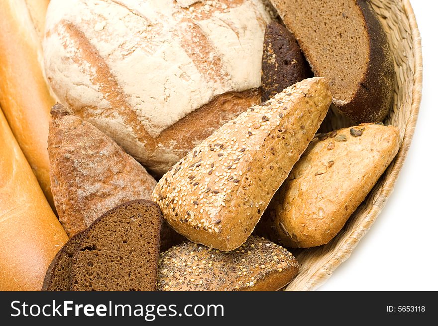 Bread assortment on white background