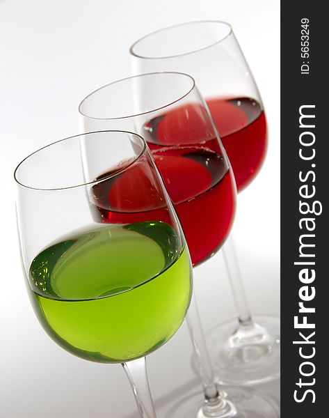 Three glasses on white background