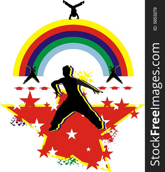 Dancing youth on background of the rainbow. Dancing youth on background of the rainbow