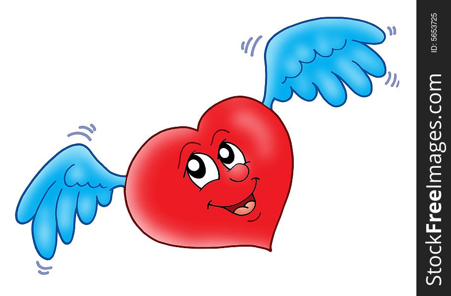 Smiling heart with wings - color illustration.