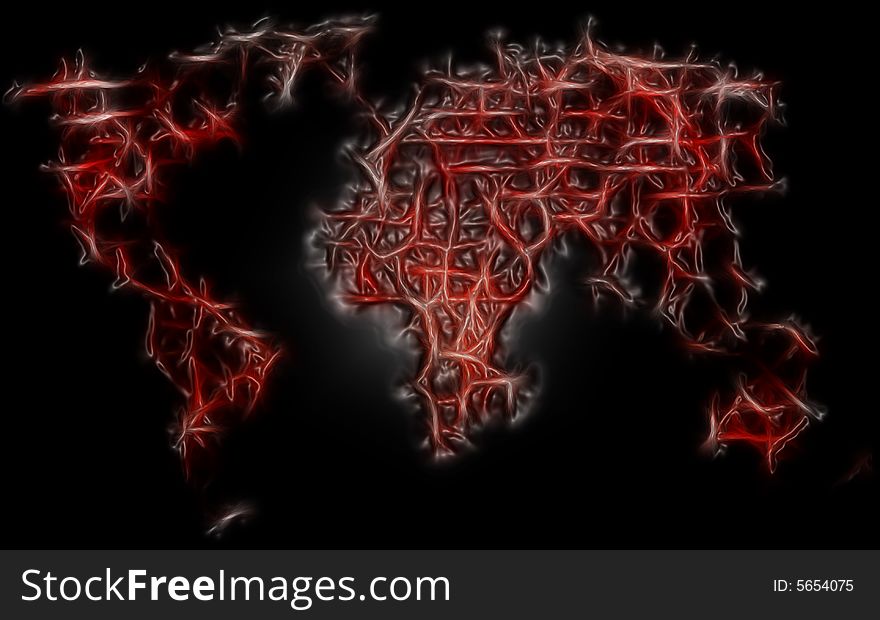 A map of the world with blood vessels as continents. A map of the world with blood vessels as continents