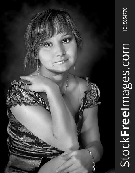 Young girl in cute shirt portrait black and white