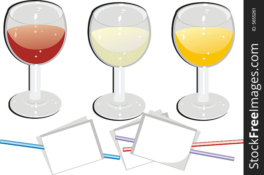 Glasses. Wine, juice and champagne. Vector illustration