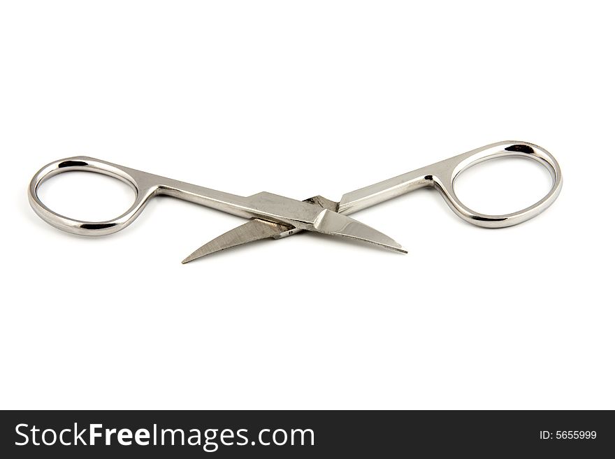 Open scissors isolated on white background