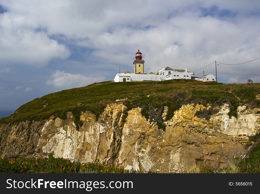 Lighthouse on  Cabo da Roca, Sintra distict, Lisbon, the westernmost point of mainland Europe and mainland Portugal.