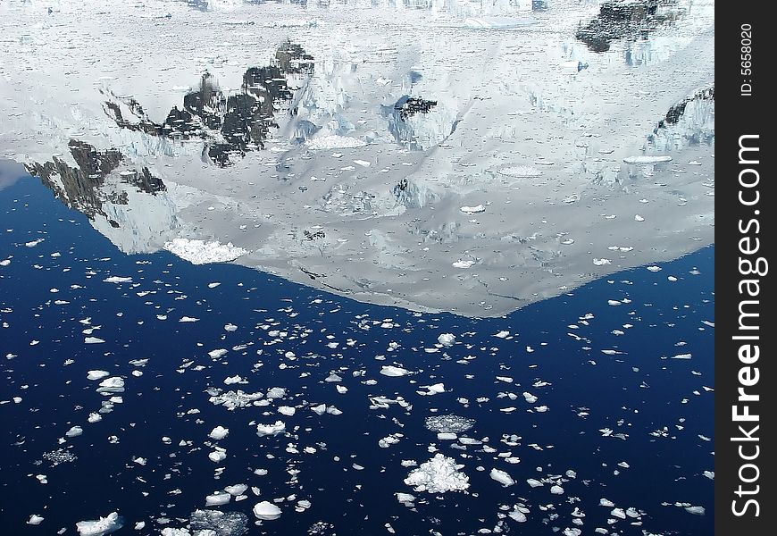 Reflection of Icebergs, sunny day in Antarctica. Reflection of Icebergs, sunny day in Antarctica