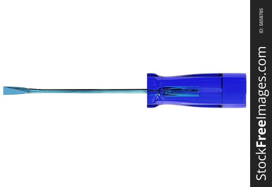 An isolated blue-handled screwdriver.