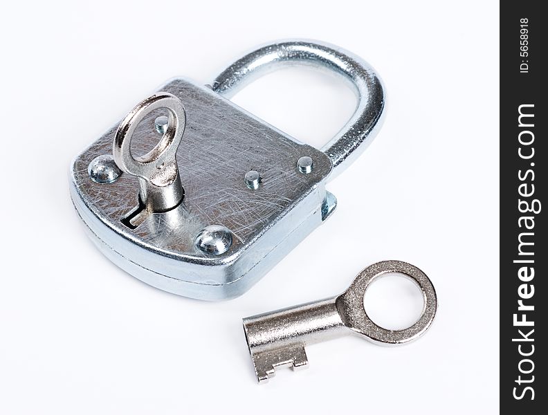 Lock with key isolated on white background