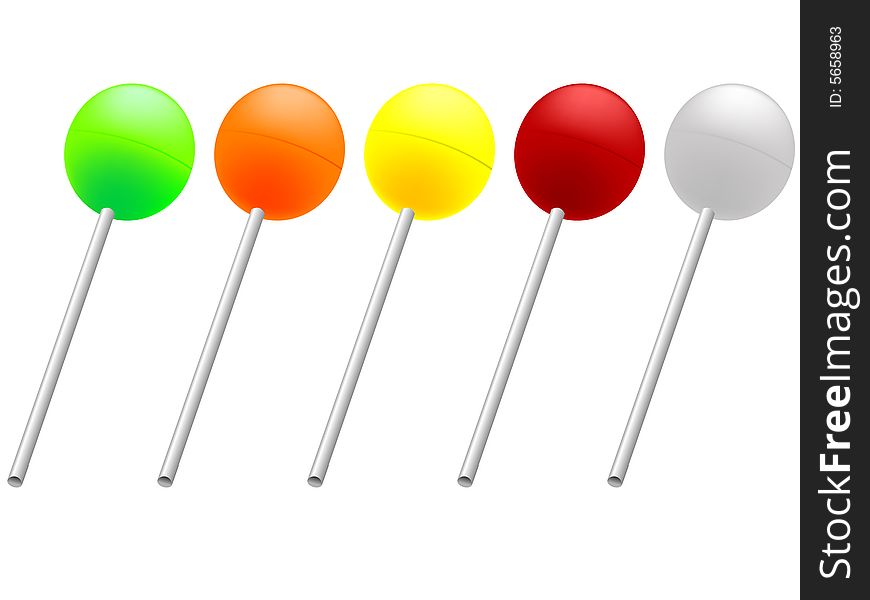 Multi-coloured sugar candies on a stick in a vector