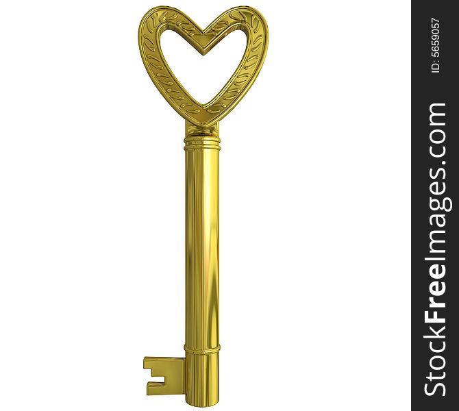 3d new shining golden key. 3d new shining golden key