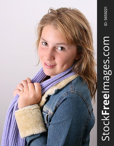 Teenage female model on a white background. Teenage female model on a white background