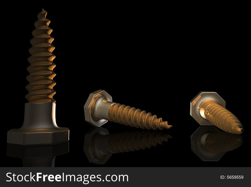 3d illustration of srews made of copper