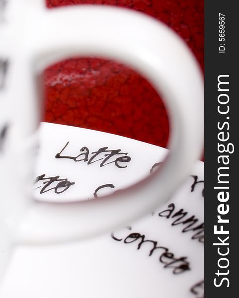 Espresso cup close-up on red background. Espresso cup close-up on red background