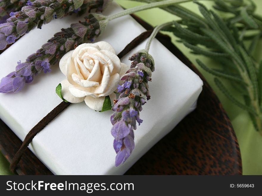 Soap Dish with gift soap and fresh lavender