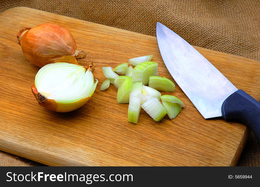 Onions and knife from steel