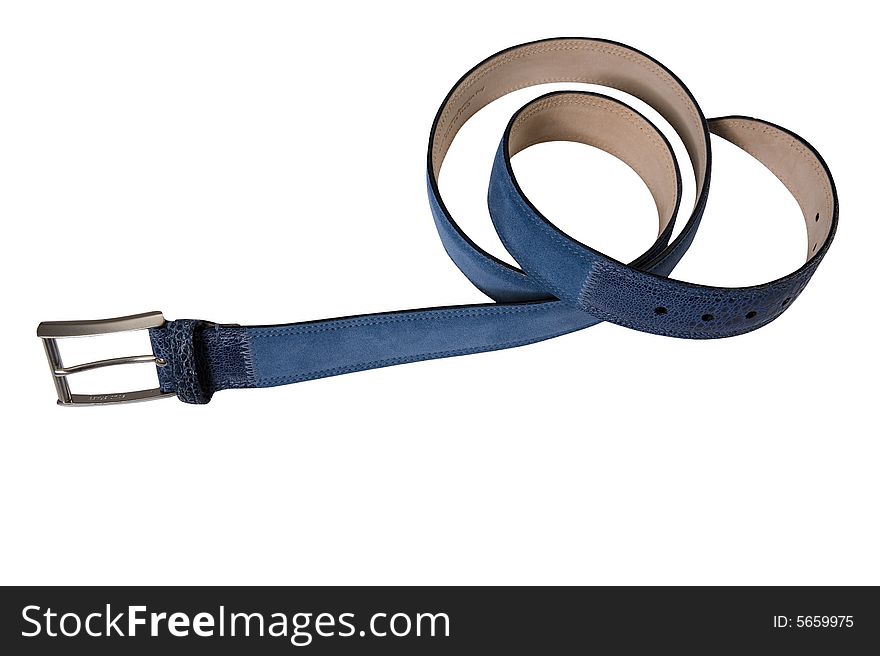 Blue belt with buckle isolated on white background