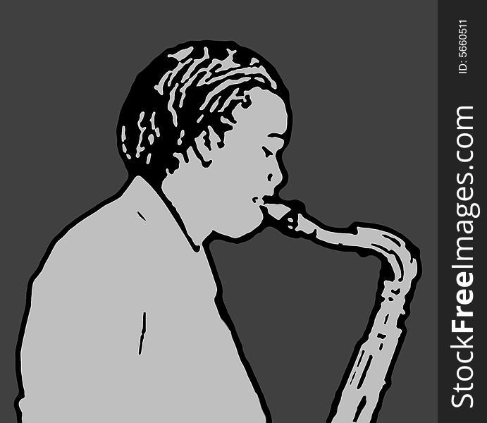 Illustration of a sax player on stage