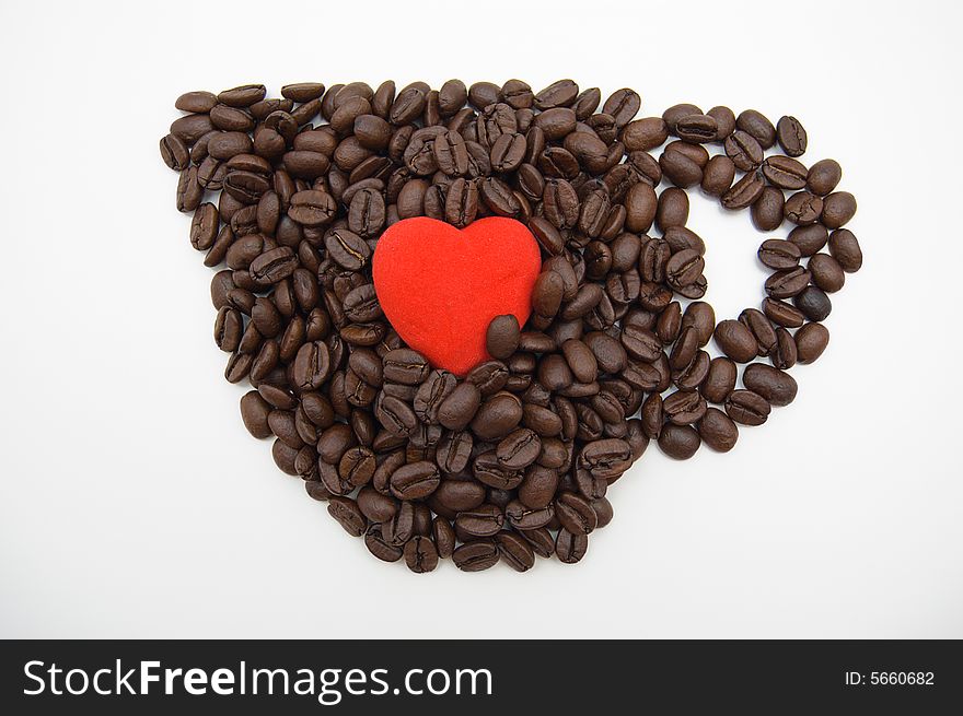 Cup of coffee with read heart inside. Cup of coffee with read heart inside
