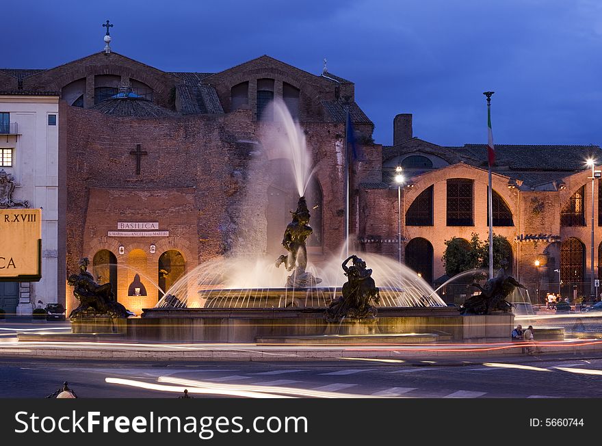 Fountain on plazza Repubblica. Italy, Rome.