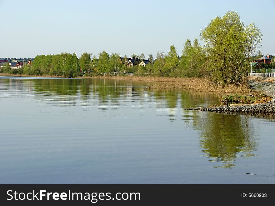 Clear lake and blue sky