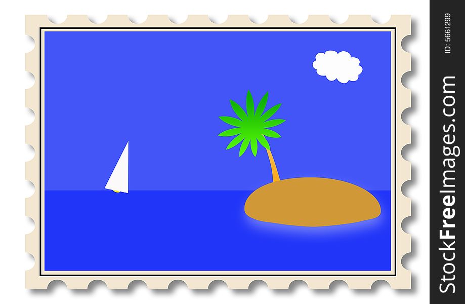 Post stamp with summer tropical travel concept - invitation to take a rest. Post stamp with summer tropical travel concept - invitation to take a rest