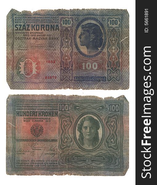 High-resolution picture of very old Hungarian banknote (1912)