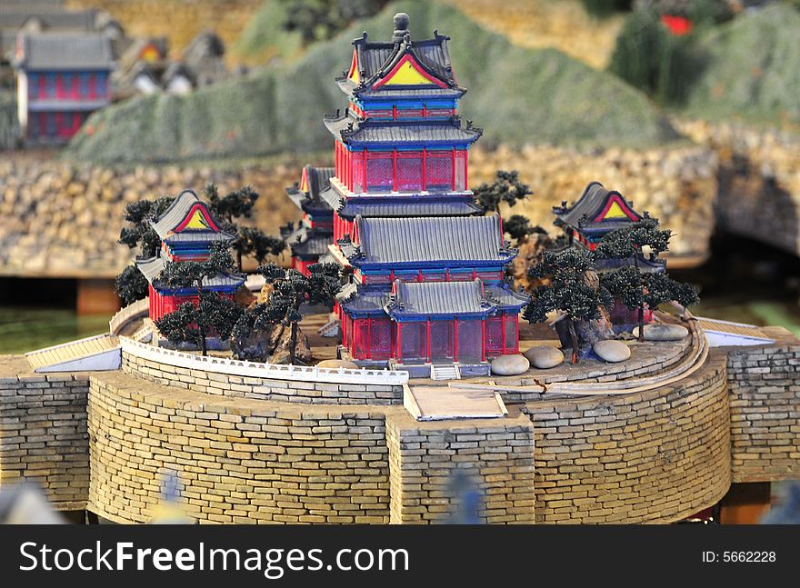 Chinese ancient building， model of traditional building， castle bastile pavilion. Chinese ancient building， model of traditional building， castle bastile pavilion