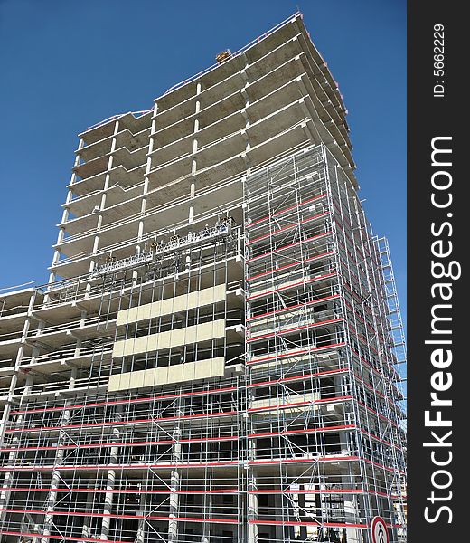 New building construction with blue sky background. New building construction with blue sky background