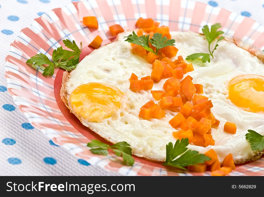 Food series: fried egg and boiled carrot. Food series: fried egg and boiled carrot
