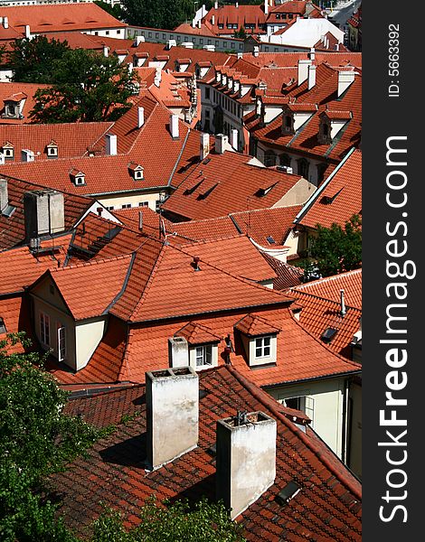 The old roofs in Prague, Czech republic