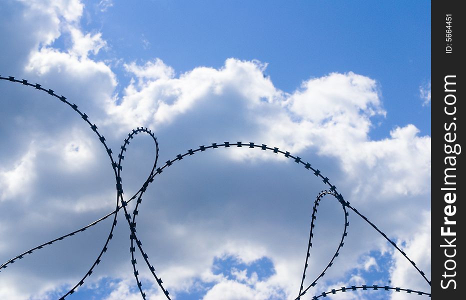 Barbed wire on a background of the sky.