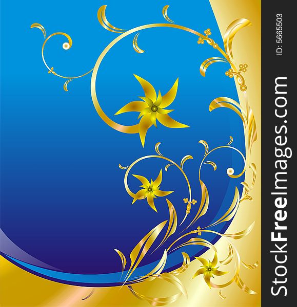 Floral ornament on turn blue golden background