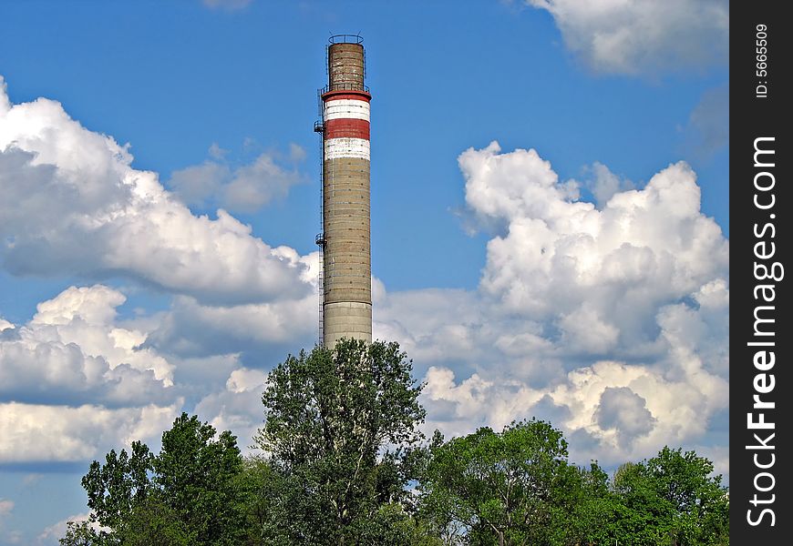 Chimney , clouds and tree