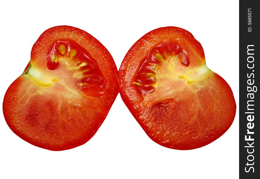 Photo of half red tomato. Photo of half red tomato