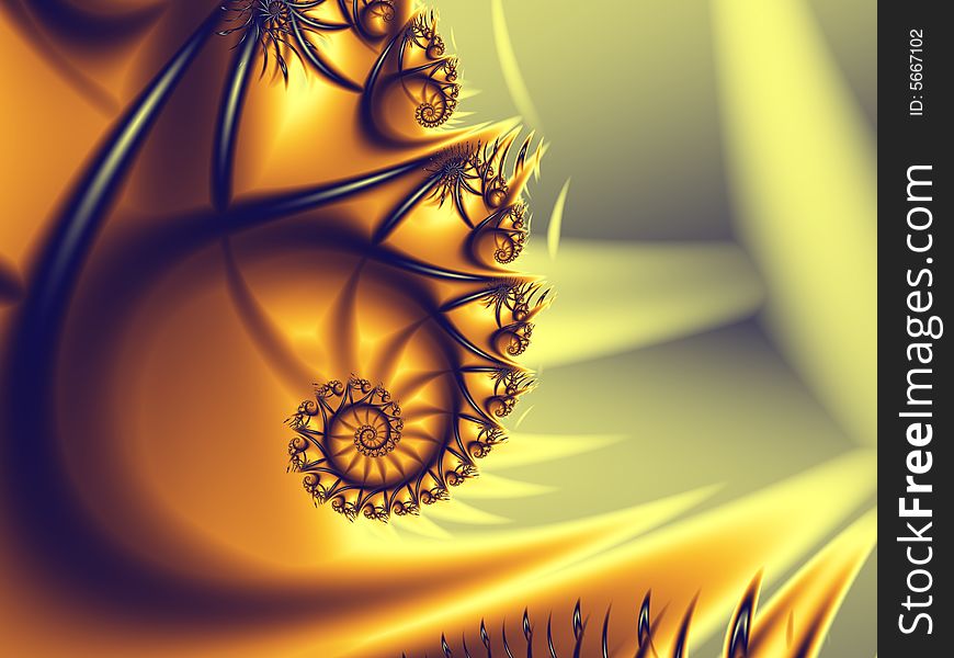 Golden dark spiral shining a fractal. Golden dark spiral shining a fractal